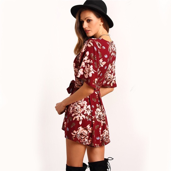 Red Floral Romper - Picture 5 of 8